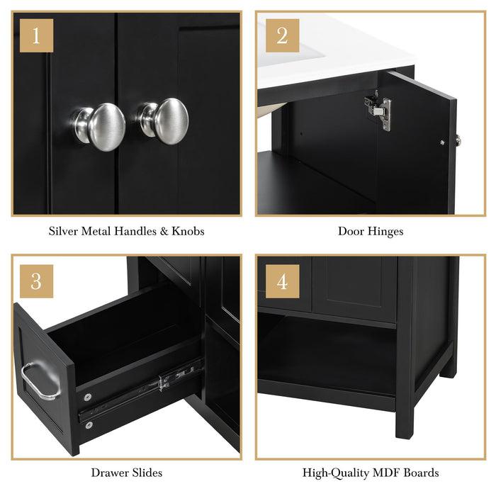 Bathroom Vanity With Sink Top, Bathroom Vanity Cabinet With 2 Doors And 2 Drawers, Open Shelf