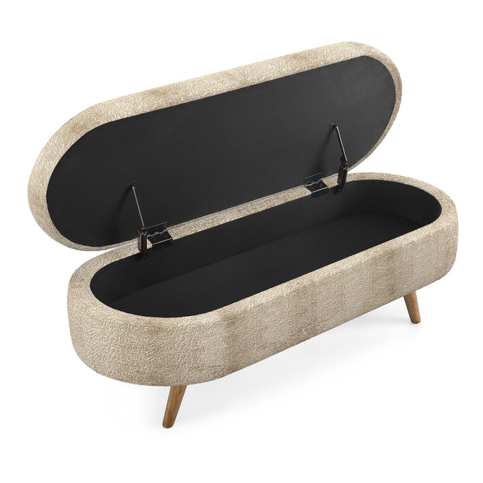 Modern Ottoman Oval Storage Bench With Rubber Wood Legs
