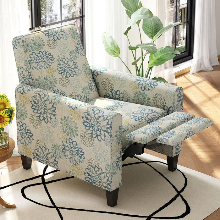 Upholstered Push Back Recliner Chair For Living Room - Blue