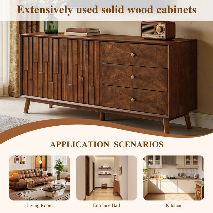 TV Stand With Storage, Entertainment Center, 3 Drawers And 2 Doors For Living Room - Walnut