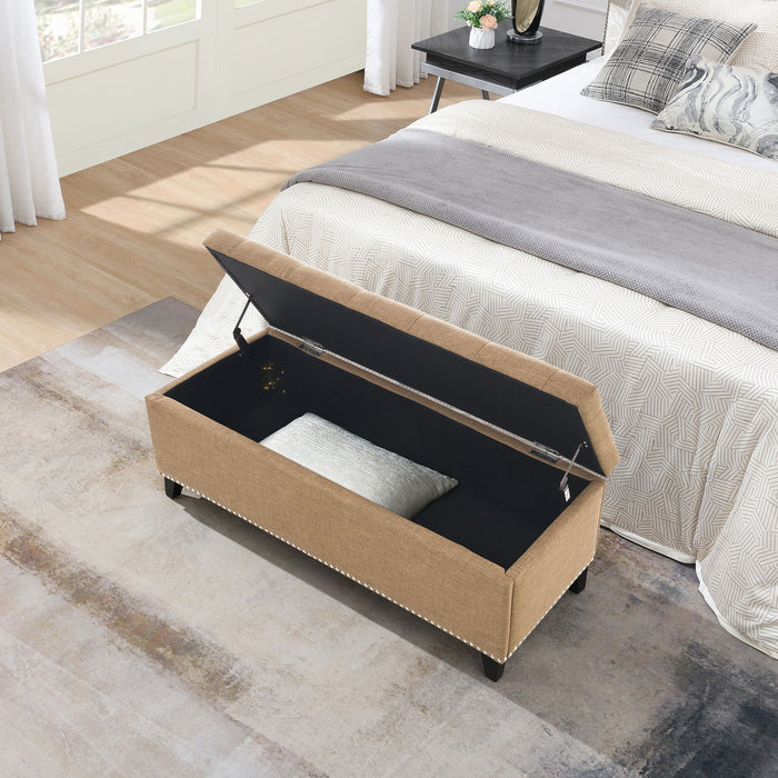Button-Tufted Storage Ottoman With Safety Close Hinge