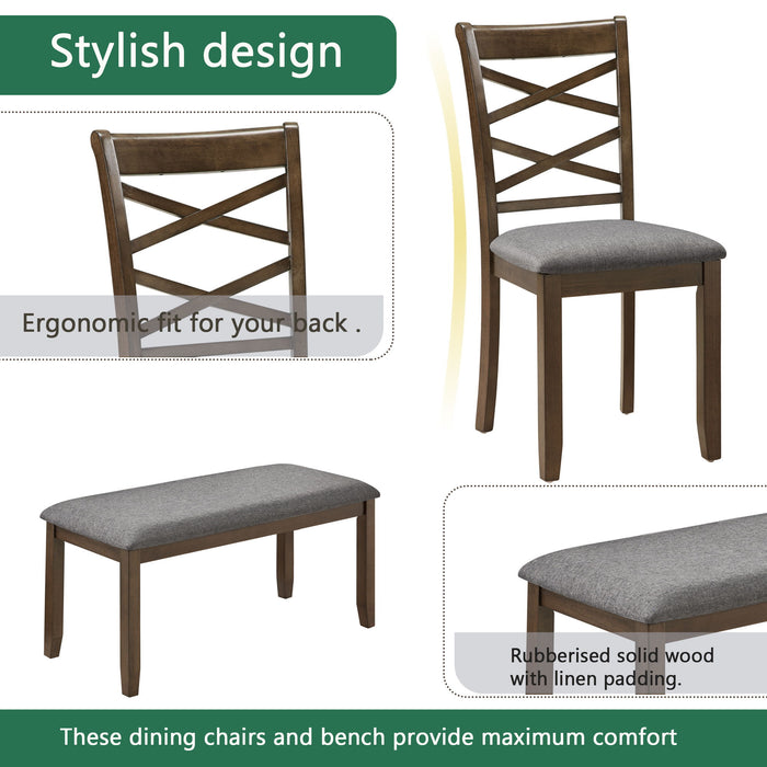 Elegant 6 Piece Dining Table Set With 4 Chairs And Bench