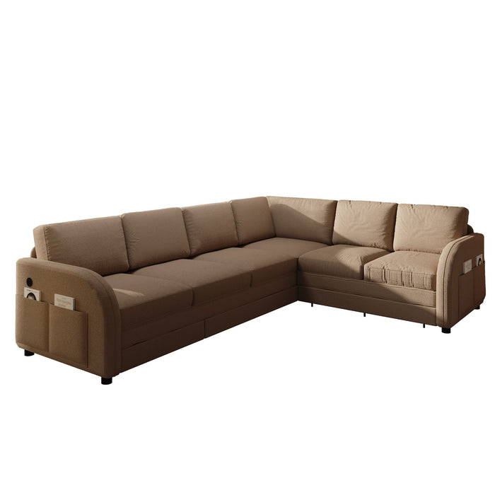 L-Shaped Couch With Pull-Out Bed, Convertible Sleeper Sofa With Side Pocket & USB Port