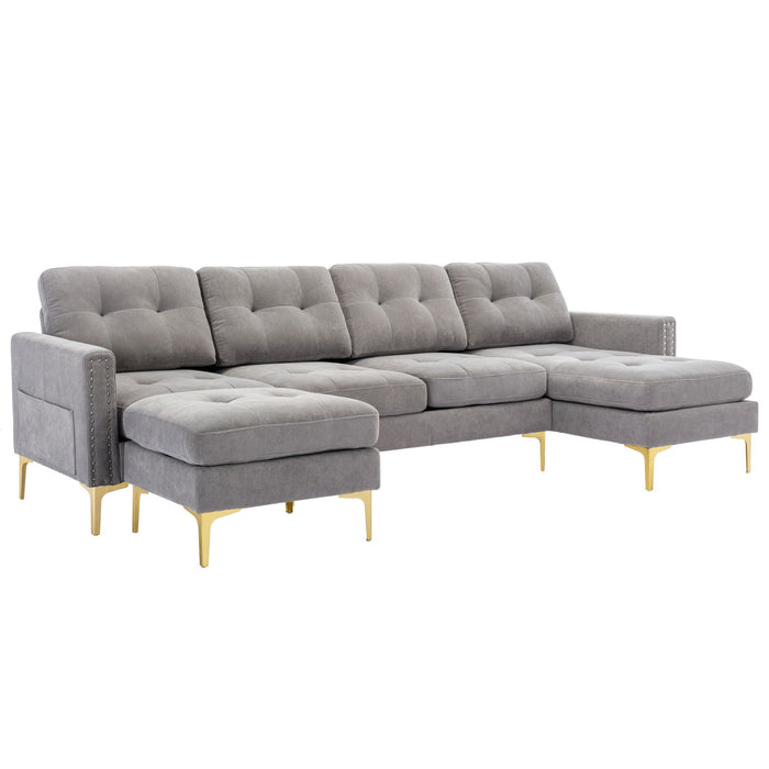 Modern L - Shape Convertible Sectional Sofa With Movable Ottoman