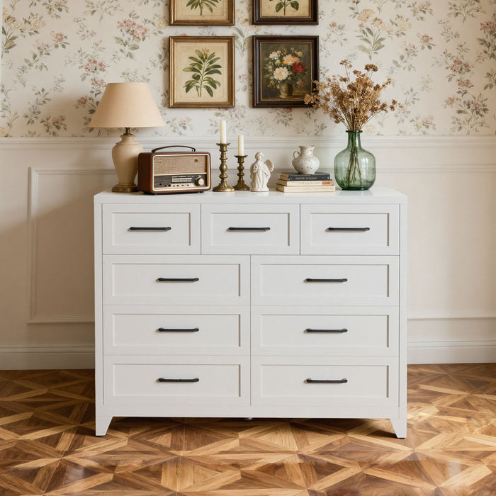 9-Drawer Tall Dresser With Smooth Gliding Drawers - White
