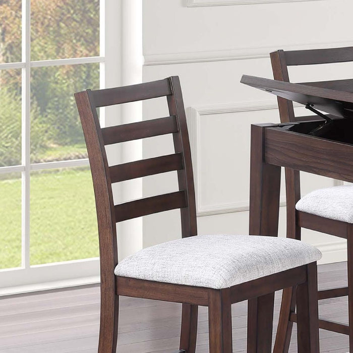 6 Piece Counter Height Dining Set Table With Storage Ladder Back Chairs And Bench - Walnut
