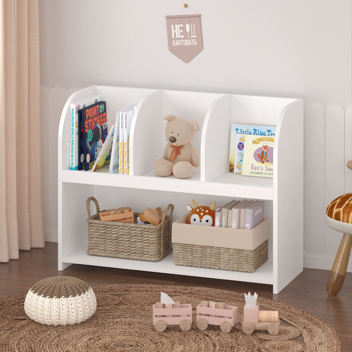 Bookcase With 4 Compartments, Storage Shelf For Toys And Books - White