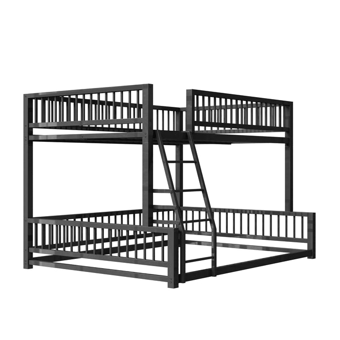 Bunk Bed Frame With Ladder And Safety Guardrails