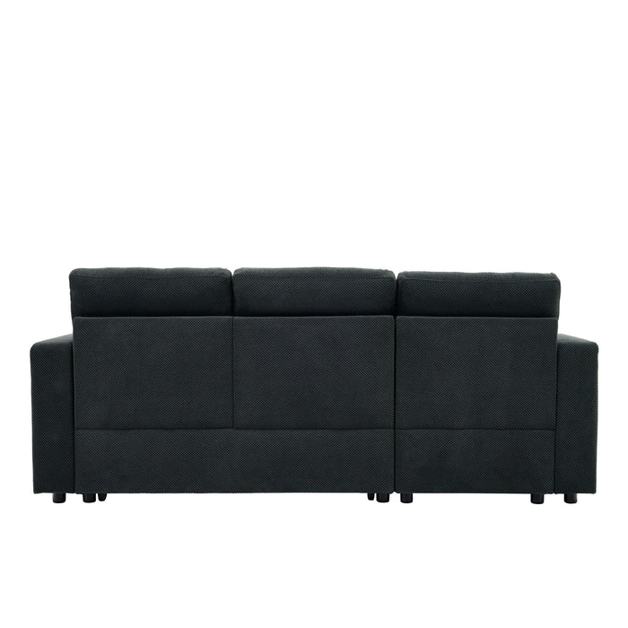 Convertible L - Shaped Sectional Sofa Bed With Storage Chaise, Cup Holders