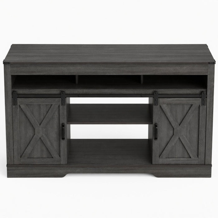 Farmhouse TV Stand With Sliding Barn Doors & Adjustable Storage
