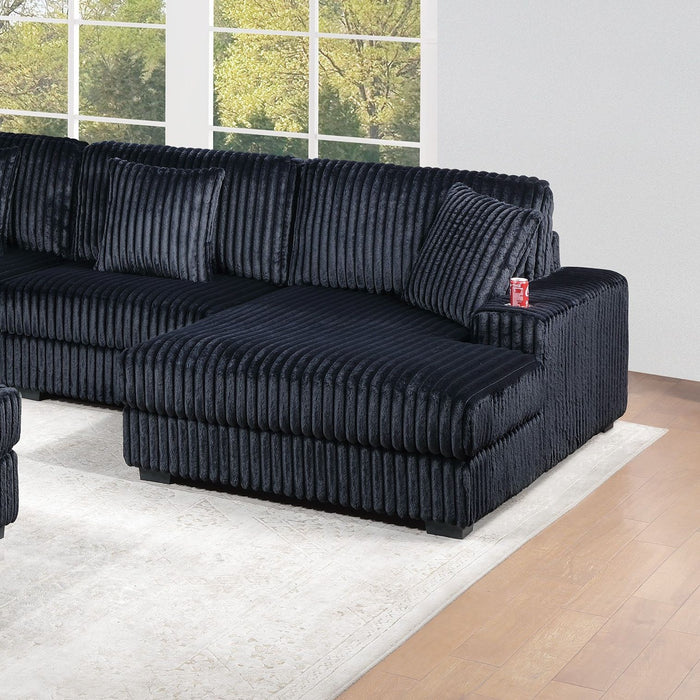 1 Piece Right Arm Facing Chaise With Cup Holder Only Modular Piece Texture Upholstered Living Room Furniture - Black