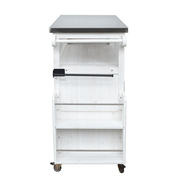 Foldable Outdoor Kitchen Island With Lockable Wheels, Storage Cabinet And Towel Rack For Patio