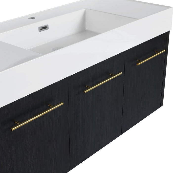 Modern Wall Mounted Bathroom Vanity With Thick Edge Resin Sink And Storage Rack