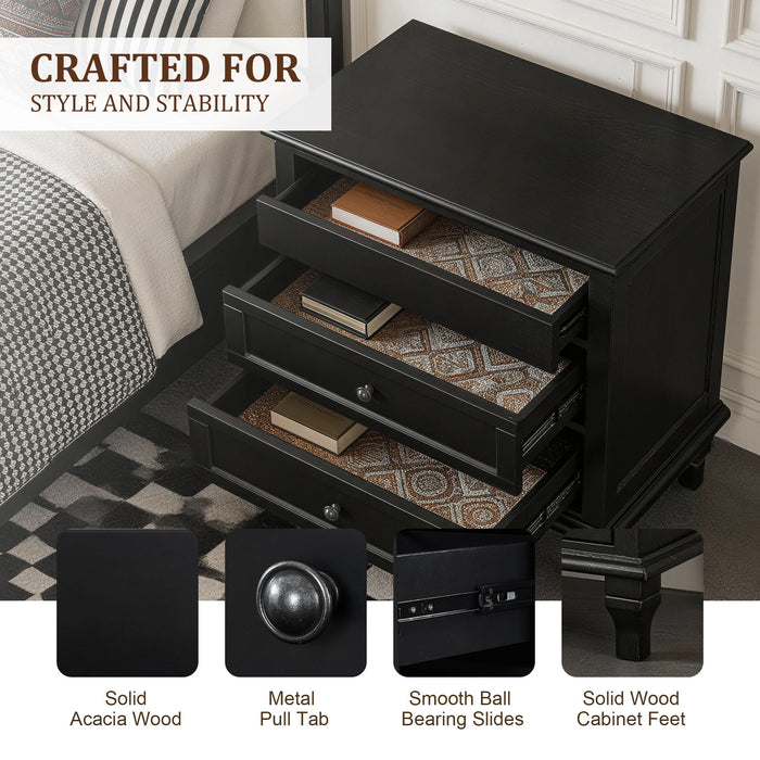Nightstand With Charging Station, 3 Drawer Storage Table