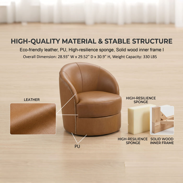 Swivel Accent Chair With 360° Smooth Spin - Black / Light Brown / Silver