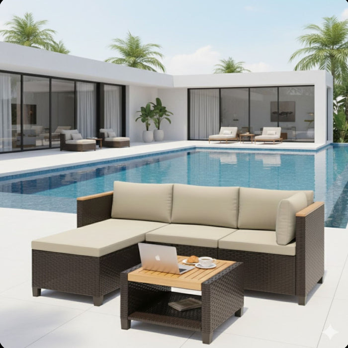 L-Shaped Patio Set With Cushions And Storage Table