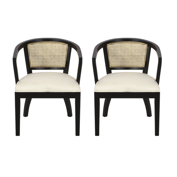 Elegant Dining Chair With Cane Web Backrests And Velvet Upholstery
