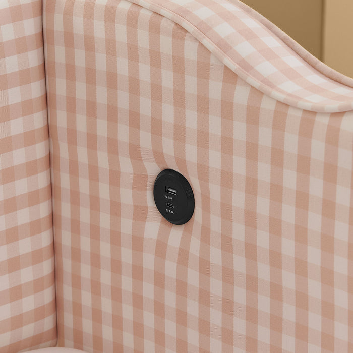 Gingham Daybed With USB Charging Port, Wave Shaped Design