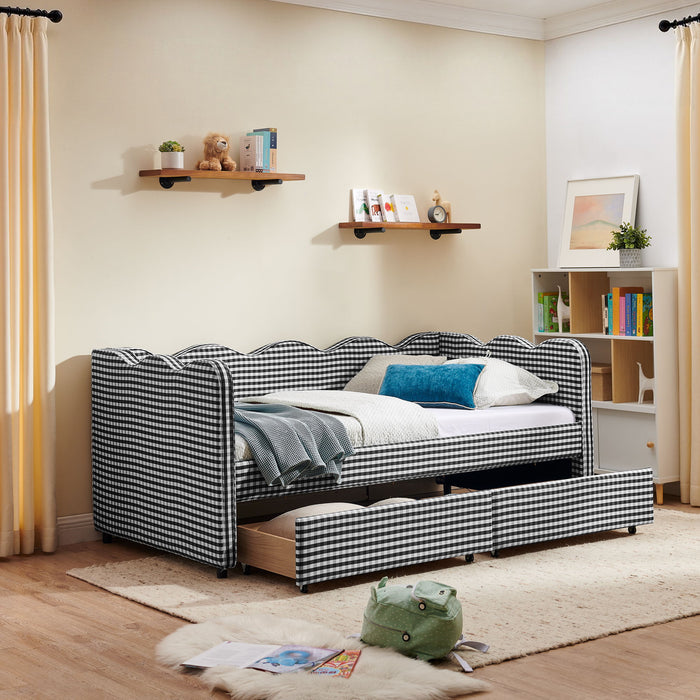 Gingham Daybed With USB Charging Port, Wave-Shaped Design