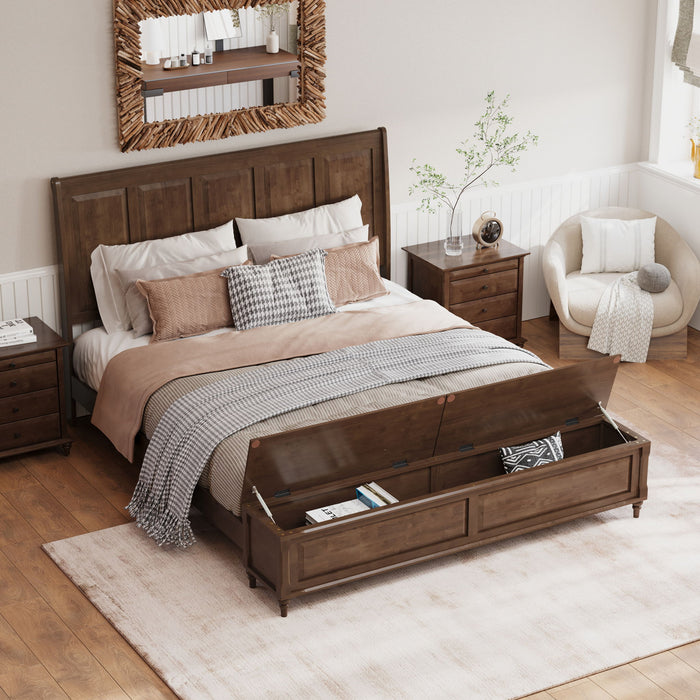 Sleigh Bed Frame With Tall Headboard And Storage Bench