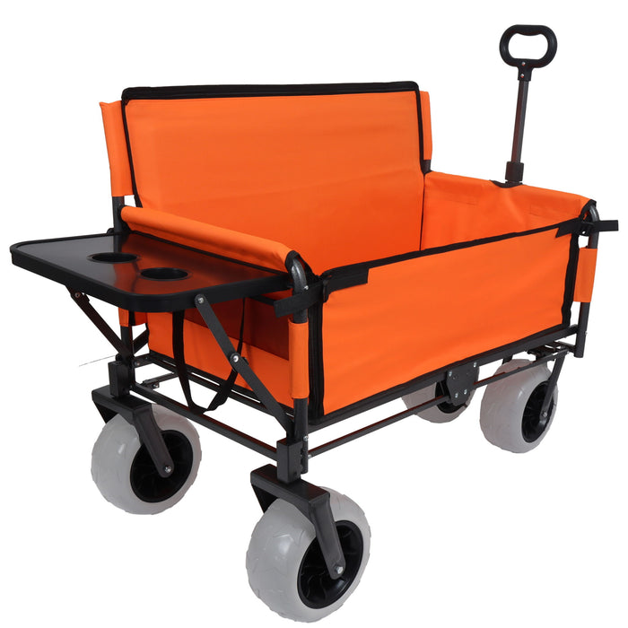 3 In 1 Folding Wagon With Bench Seat & Rear Mounted Tabletop - Orange