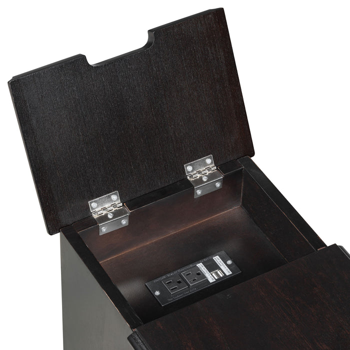 Vintage Flip Top Side Table With USB Ports
