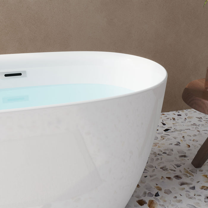 Freestanding Oval Bathtub With Overflow And Pop Up Drain, Double Walled Design - Gloss White