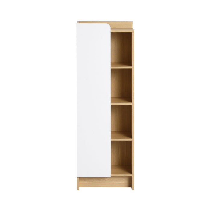 Tall Freestanding Bathroom Side Cabinet With Single Door & 4 Tier Open Shelves - Black / Light Oak / White
