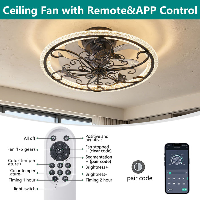 Ceiling Fan With Lights Remote Control, 6 Speeds 3 Color Caged Ceiling Fan - Matte Black