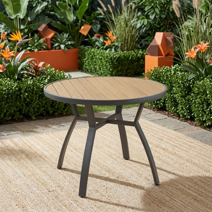 Outdoor Round Patio Table With Slatted Top - Gray