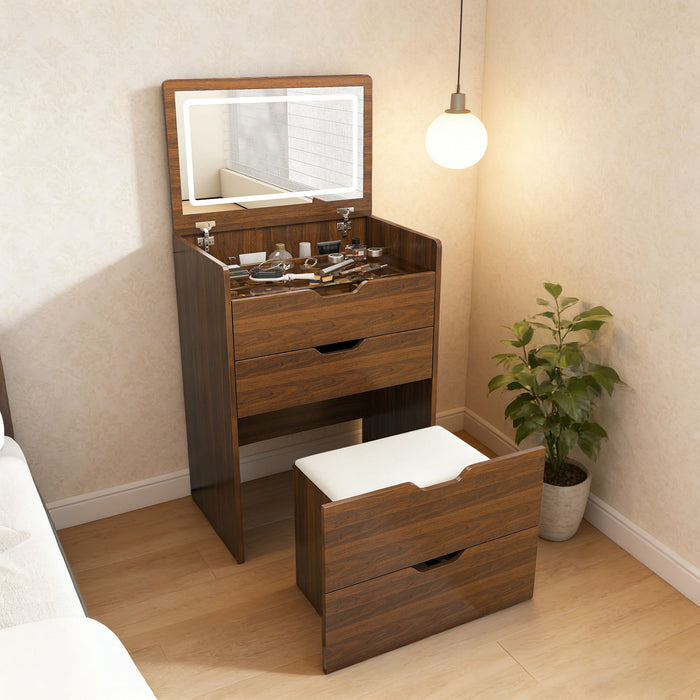 Vanity Desk With Lighted Mirror & Stool