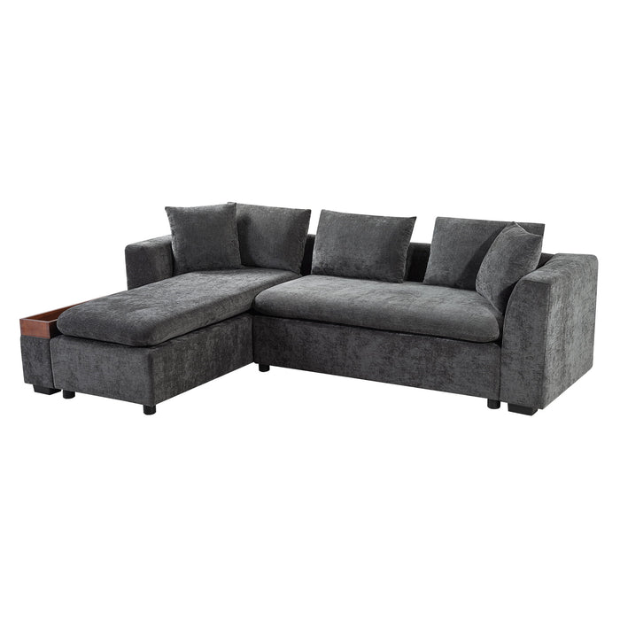 Modern L Shaped Sectional Sofa With Chenille Upholstery And Wooden Storage