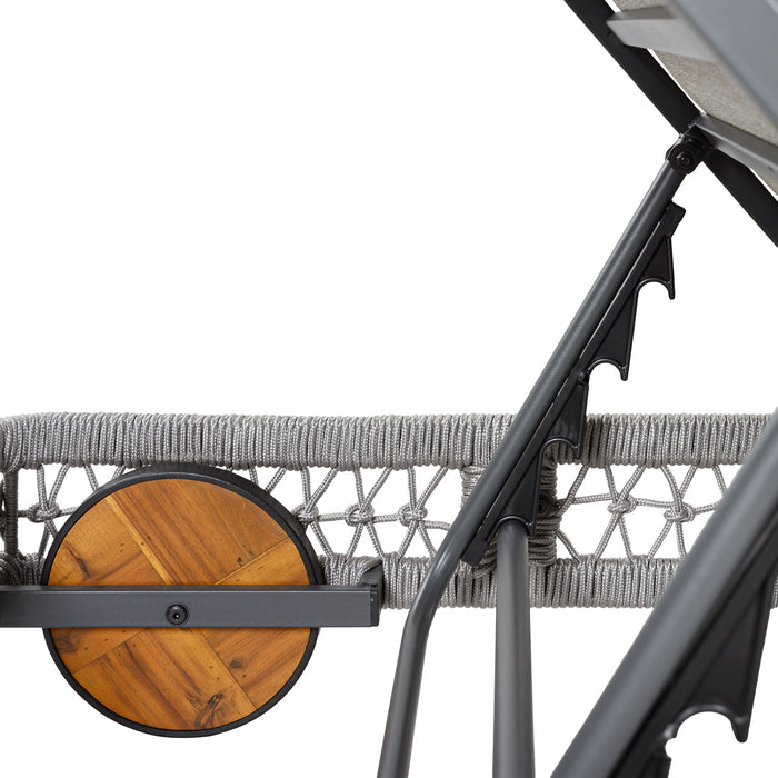 Outdoor Chaise Lounge With Wheels, 5 Position Adjustable Backrest