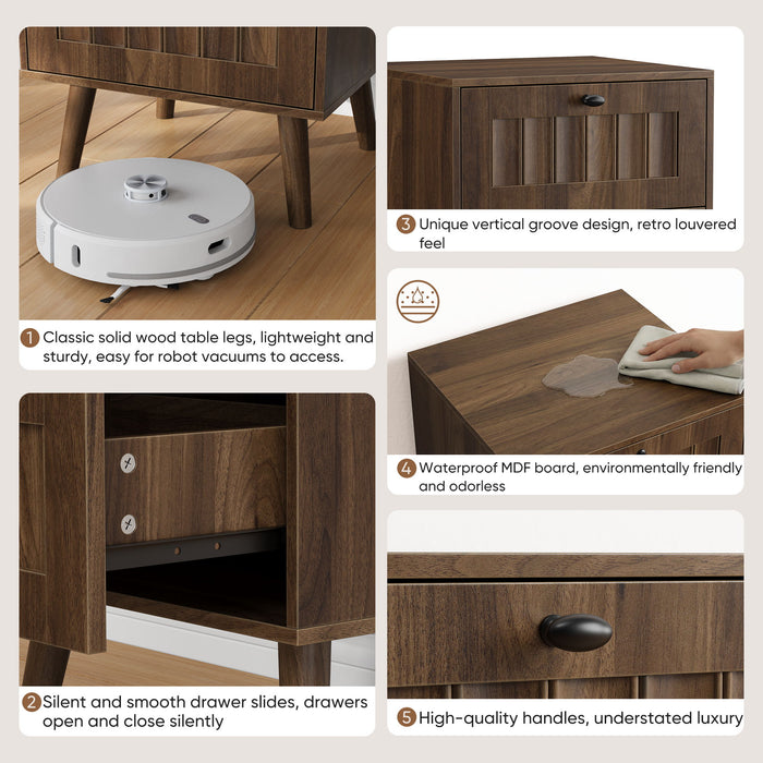 Double Drawer Bedside Table (Set of 2) - Walnut