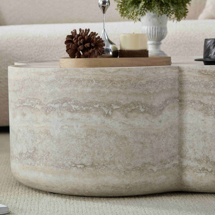 Clover Round Coffee Table With Open Storage - Marble