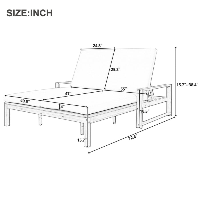 Outdoor Double Lounge Chair With 5 Position Adjustable Backrest