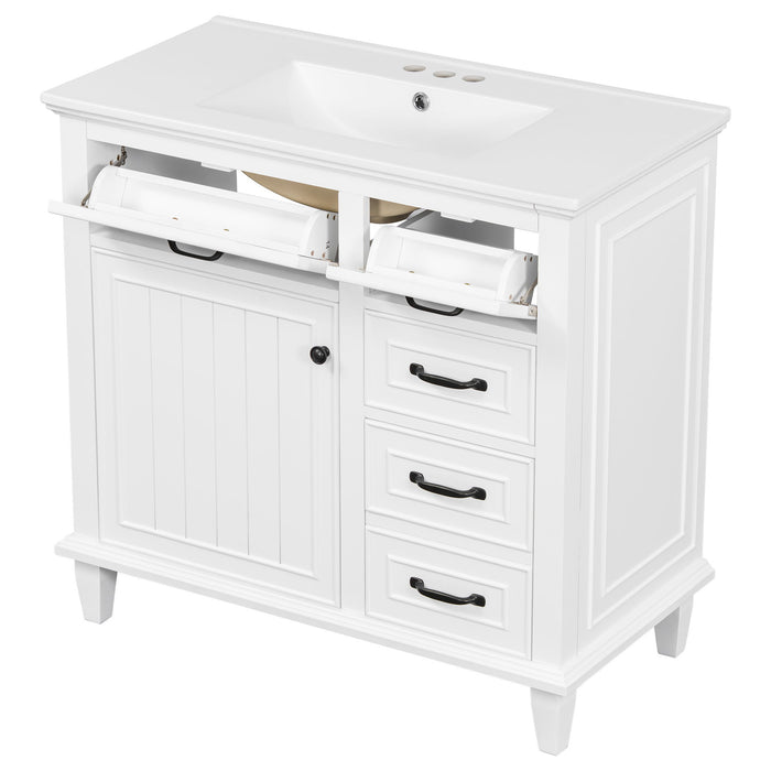 Modern Bathroom Vanity With Sink Top, Flip Drawers, Adjustable Shelf