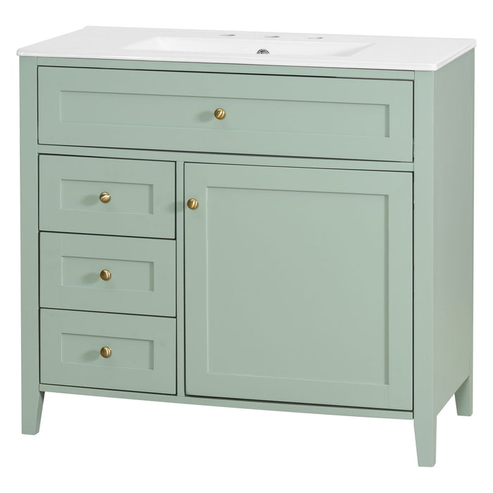 Bathroom Vanity With Sink, 3 Drawers & Cabinet With Adjustable Shelves
