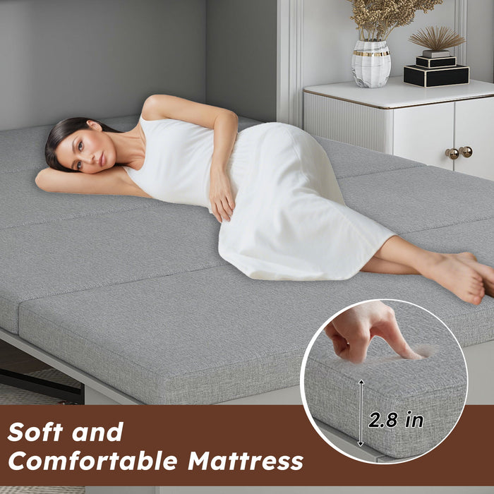 Murphy Bed With Storage Drawers And Charging Cabinet, Foldable Panels, Swivel Wheels