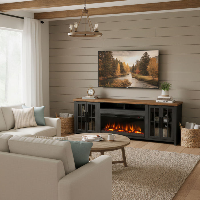 Fireplace TV Stand Console For TVs Up To 100" - Black / Whiskey