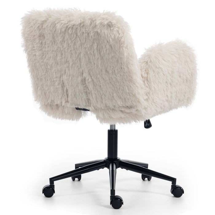 Swivel Chair With Adjustable Armrests And Wheels For Home Office - Beige