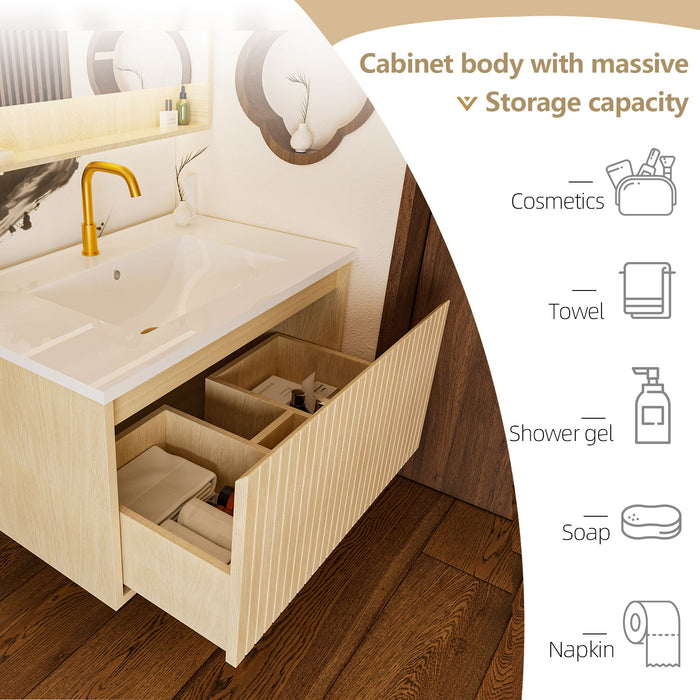 Wall Mounted Floating Bathroom Vanity With Sink And Drawers