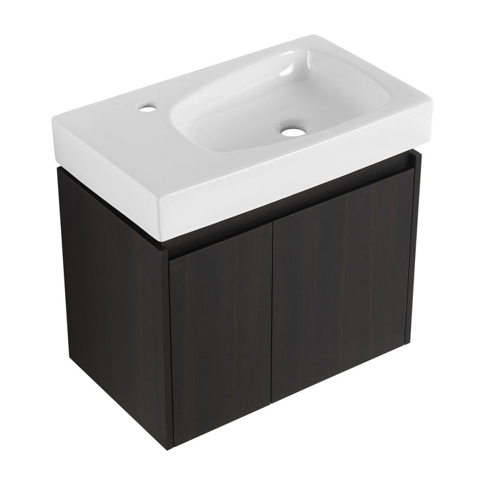Modern Bathroom Vanity With Ceramic Basin, Wall Mounted Floating Sink Combo, Storage Cabinet