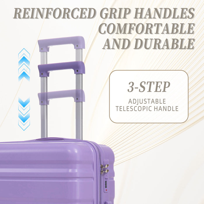 3 Piece 20" / 24" / 28" Spinner Luggage Set & Combination Lock, Durable Hard Shell With 360° Silent Wheels - Blue / Purple