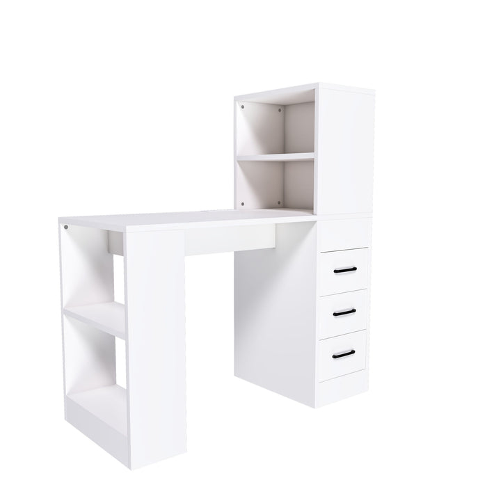 Computer Desk With 4 In 1 Socket & 3 Drawers, 4 Tier Shelves