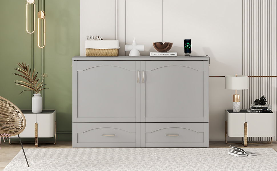 Murphy Wall Bed With Drawer And A Set Of Sockets & USB Ports, Pulley Structure Design