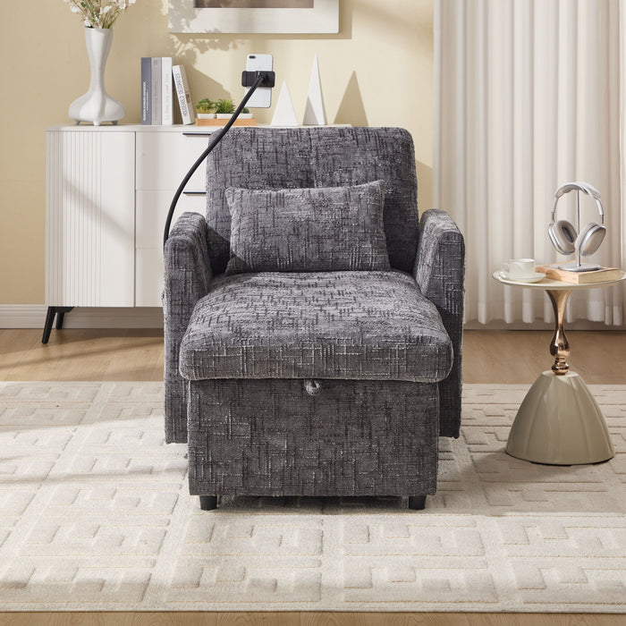 Multifunctional Chenille Recliner Sofa With Storage And Phone Bracket