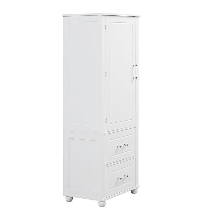 Tall Freestanding Bathroom Storage Cabinet With 2 Drawers And Adjustable Shelf