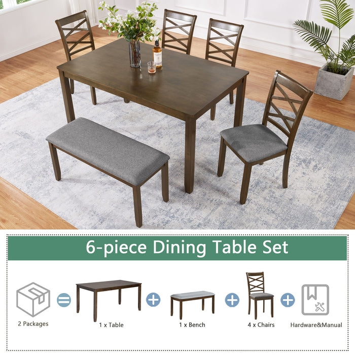 Elegant 6 Piece Dining Table Set With 4 Chairs And Bench