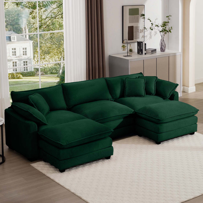 Modern Modular Cushion Sofa With Ottoman, Low Back, Deep Seating Sofa Set